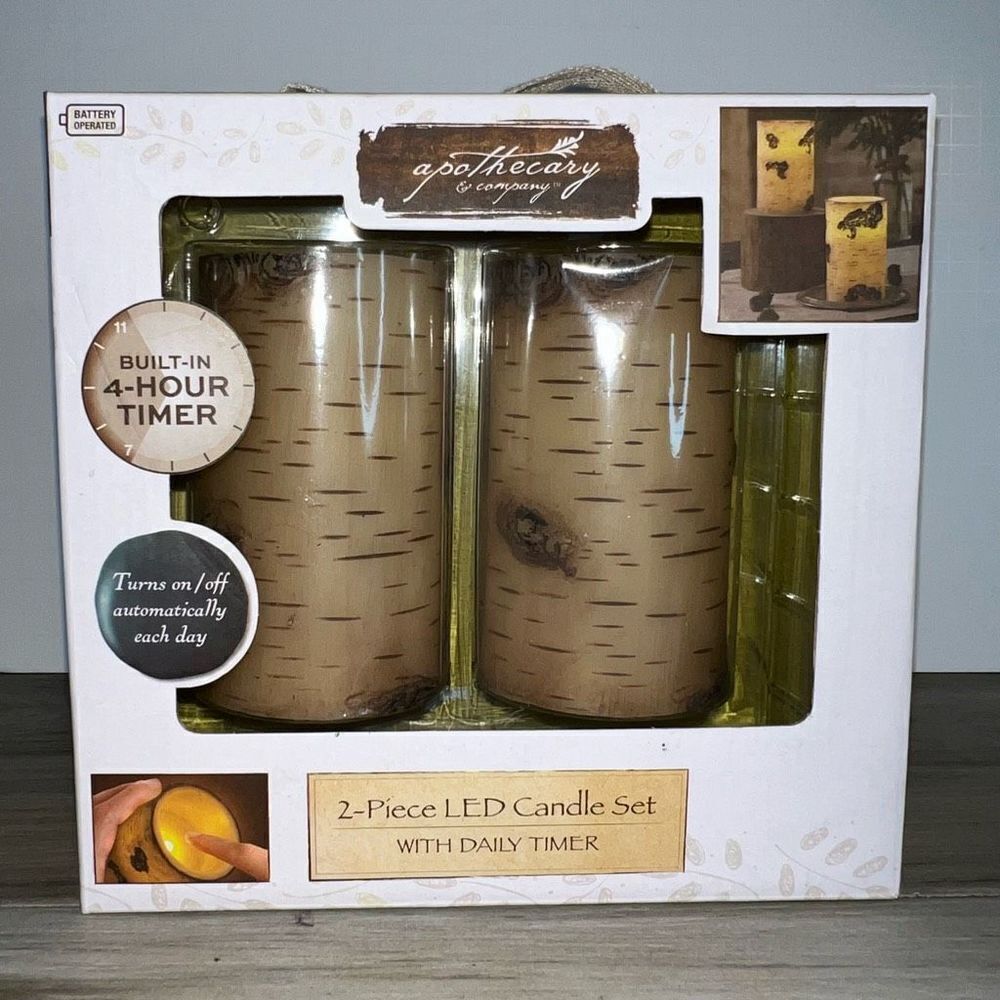 Apothecary & Company 2 Piece LED Candle Set With 4 Hour Daily Timer Log Look